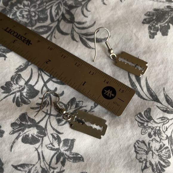 Mini Silver Razorblade Earrings - Picture 2 of 2